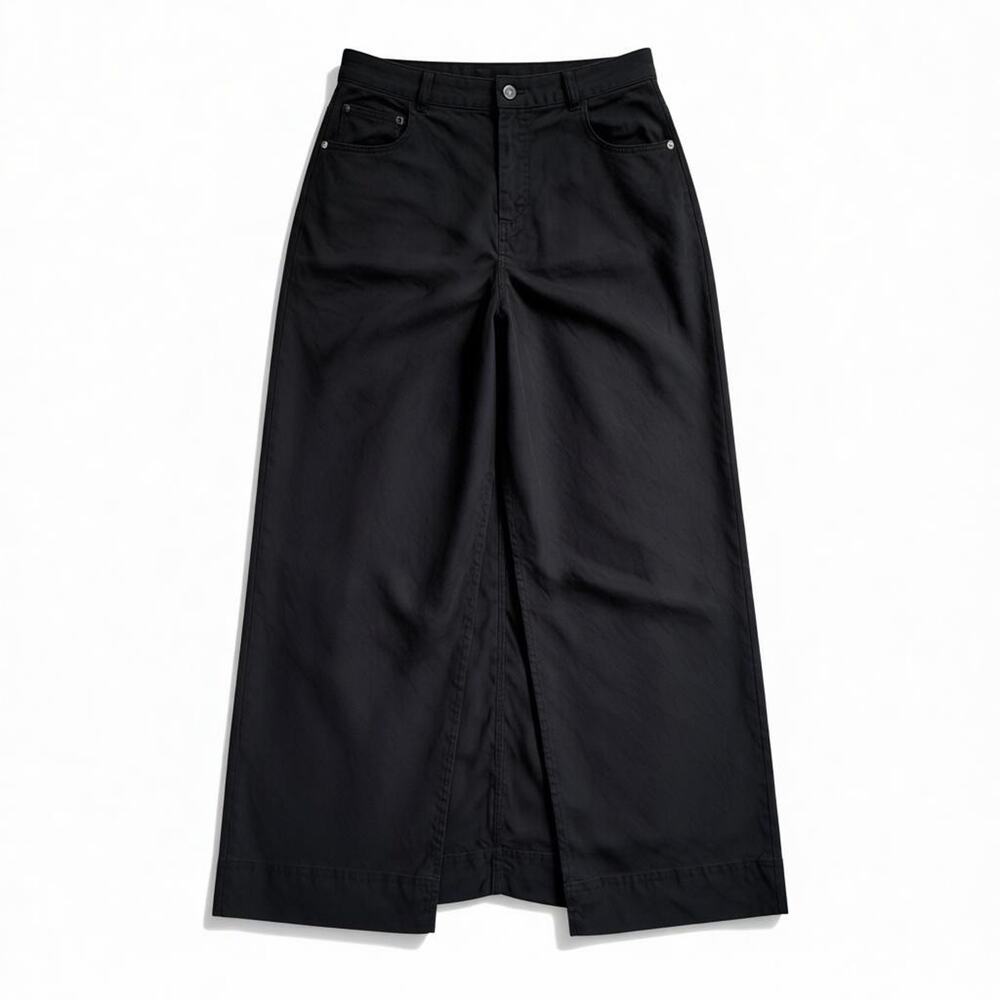 Pilcro Minimalist Black Linen Blend Midi Skirt High Slit Pockets Size 4